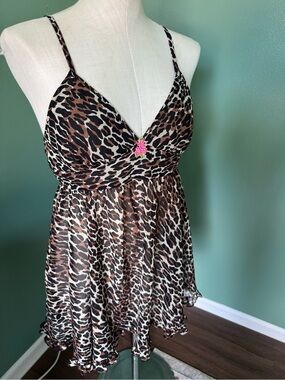 Betsey Johnson Leopard Print Babydoll Chemise Nightdress
